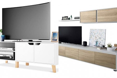 Mueble tv madera y blanco